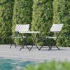 Flash Furniture Rouen Commercial Grade Folding Bistro Set, Indoor/Outdoor PE Rattan Table Top, Back and Seat, Natural Steel Frames, 3 Piece Set, Navy/White(Black & White)