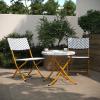 Flash Furniture Rouen Commercial Grade Folding Bistro Set, Indoor/Outdoor PE Rattan Table Top, Back and Seat, Natural Steel Frames, 3 Piece Set, Navy/White(Navy & White)