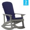 Flash Furniture Savannah Set of 2 Rocking Adirondack Chairs with Cushions – Black Poly Resin Frame – Cream All-Weather Cushions – Indoor/Outdoor Use(Gray/Blue)