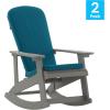 Flash Furniture Savannah Set of 2 Rocking Adirondack Chairs with Cushions – Black Poly Resin Frame – Cream All-Weather Cushions – Indoor/Outdoor Use(Gray/Teal)