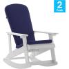 Flash Furniture Savannah Set of 2 Rocking Adirondack Chairs with Cushions – Black Poly Resin Frame – Cream All-Weather Cushions – Indoor/Outdoor Use(White/Blue)