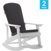 Flash Furniture Savannah Set of 2 Rocking Adirondack Chairs with Cushions – Black Poly Resin Frame – Cream All-Weather Cushions – Indoor/Outdoor Use(White/Gray)