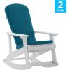 Flash Furniture Savannah Set of 2 Rocking Adirondack Chairs with Cushions – Black Poly Resin Frame – Cream All-Weather Cushions – Indoor/Outdoor Use(White/Teal)