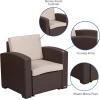 Flash Furniture Seneca Chocolate Brown Faux Rattan Chair with All-Weather Beige Cushion(Chocolate Brown)