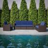 Flash Furniture Seneca Chocolate Brown Faux Rattan Chair with All-Weather Beige Cushion(Navy Cushions/Chocolate Brown Frame)