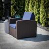 Flash Furniture Seneca Chocolate Brown Faux Rattan Chair with All-Weather Beige Cushion(Navy Cushions/Chocolate Brown Frame)