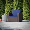 Flash Furniture Seneca Chocolate Brown Faux Rattan Chair with All-Weather Beige Cushion(Navy Cushions/Chocolate Brown Frame)
