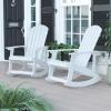 Flash Furniture Set of 2 Adirondack Rocking Chairs and Adirondack Side Table – Poly Resin Wood Look – White – All Weather – Indoor/Outdoor