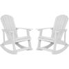Flash Furniture Set of 2 Adirondack Rocking Chairs and Adirondack Side Table – Poly Resin Wood Look – White – All Weather – Indoor/Outdoor