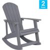 Flash Furniture Set of 2 Adirondack Rocking Chairs with Polyresin Side Table, Gray