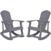 Flash Furniture Set of 2 Adirondack Rocking Chairs with Polyresin Side Table, Gray