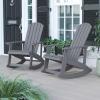 Flash Furniture Set of 2 Savannah Adirondack Rocking Chairs and Charlestown Adirondack Chair, 350-lb Capacity, Polyresin Wood Style, Gray