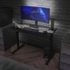 Flash Furniture Shan 43″ Commercial Grade Gaming Desk with LED Lights – Black Steel Frame – Tempered Glass Desktop – Home or Office Computer Table – Wired LED Remote