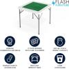 Flash Furniture Silas 34.5″ Square Folding Card Table with Felt Green Surface and Cup Holders, Portable Folding Game Table for 4 Players, White/Green(Green)