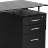 Flash Furniture Singleton Black Glass Computer Desk with Three Drawer Pedestal