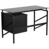 Flash Furniture Singleton Glass Desk with Two Drawer Pedestal,Black