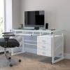 Flash Furniture Singleton White Computer Desk with Frosted Glass Top and Three Drawer Pedestal