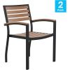 Flash Furniture Stackable Aluminum Patio Chair – All-Weather Black Framed Side Chair with Faux Teak Slats – Commercial Grade – Set of 4(Black)