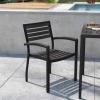 Flash Furniture Stackable Aluminum Patio Chair – All-Weather Black Framed Side Chair with Faux Teak Slats – Commercial Grade – Set of 4(Grey)