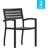 Flash Furniture Stackable Aluminum Patio Chair – All-Weather Black Framed Side Chair with Faux Teak Slats – Commercial Grade – Set of 4(Grey)