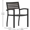 Flash Furniture Stackable Aluminum Patio Chair – All-Weather Black Framed Side Chair with Faux Teak Slats – Commercial Grade – Set of 4(Grey)