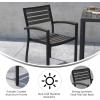 Flash Furniture Stackable Aluminum Patio Chair – All-Weather Black Framed Side Chair with Faux Teak Slats – Commercial Grade – Set of 4(Grey)