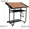 Flash Furniture Swanson Adjustable Drawing and Drafting Table with Black Frame and Dual Wheel Casters, Cherry