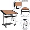 Flash Furniture Swanson Adjustable Drawing and Drafting Table with Black Frame and Dual Wheel Casters, Cherry
