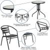 Flash Furniture TLH-071RD-017CBZ2-GG Lila 23.75” Round Glass Table with 2 Metal Aluminum Slat Stack Chairs, Bronze(Black)