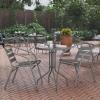 Flash Furniture TLH-071RD-017CBZ2-GG Lila 23.75” Round Glass Table with 2 Metal Aluminum Slat Stack Chairs, Bronze(Silver)