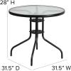 Flash Furniture TLH-072RD-017CBZ4-GG Lila 31.5” Round Glass Table with 4 Metal Aluminum Slat Stack Chairs, Bronze(Black)