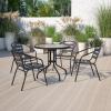 Flash Furniture TLH-072RD-017CBZ4-GG Lila 31.5” Round Glass Table with 4 Metal Aluminum Slat Stack Chairs, Bronze(Black)