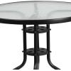 Flash Furniture TLH-072RD-017CBZ4-GG Lila 31.5” Round Glass Table with 4 Metal Aluminum Slat Stack Chairs, Bronze(Black)