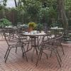 Flash Furniture TLH-072RD-017CBZ4-GG Lila 31.5” Round Glass Table with 4 Metal Aluminum Slat Stack Chairs, Bronze(Bronze)