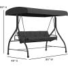 Flash Furniture Tellis 3-Seat Outdoor Steel Converting Patio Swing Canopy Hammock with Cushions / Outdoor Swing Bed (Gray)(Black)