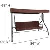 Flash Furniture Tellis 3-Seat Outdoor Steel Converting Patio Swing Canopy Hammock with Cushions / Outdoor Swing Bed (Gray)(Brown)