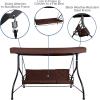 Flash Furniture Tellis 3-Seat Outdoor Steel Converting Patio Swing Canopy Hammock with Cushions / Outdoor Swing Bed (Gray)(Brown)