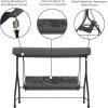Flash Furniture Tellis 3-Seat Outdoor Steel Converting Patio Swing Canopy Hammock with Cushions / Outdoor Swing Bed (Gray)(Gray)