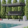 Flash Furniture Tellis 3-Seat Outdoor Steel Converting Patio Swing Canopy Hammock with Cushions / Outdoor Swing Bed (Gray)(Gray)