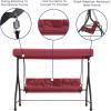 Flash Furniture Tellis 3-Seat Outdoor Steel Converting Patio Swing Canopy Hammock with Cushions / Outdoor Swing Bed (Gray)(Maroon)