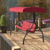 Flash Furniture Tellis 3-Seat Outdoor Steel Converting Patio Swing Canopy Hammock with Cushions / Outdoor Swing Bed (Gray)(Maroon)