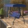 Flash Furniture Tellis 3-Seat Outdoor Steel Converting Patio Swing Canopy Hammock with Cushions / Outdoor Swing Bed (Gray)(Navy)