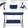 Flash Furniture Tellis 3-Seat Outdoor Steel Converting Patio Swing Canopy Hammock with Cushions / Outdoor Swing Bed (Gray)(Navy)