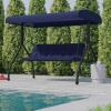 Flash Furniture Tellis 3-Seat Outdoor Steel Converting Patio Swing Canopy Hammock with Cushions / Outdoor Swing Bed (Gray)(Navy)