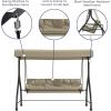 Flash Furniture Tellis 3-Seat Outdoor Steel Converting Patio Swing Canopy Hammock with Cushions / Outdoor Swing Bed (Gray)(Tan)