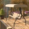 Flash Furniture Tellis 3-Seat Outdoor Steel Converting Patio Swing Canopy Hammock with Cushions / Outdoor Swing Bed (Gray)(Tan)