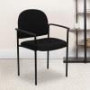 Flash Furniture Tiffany Side Reception Chair with Armrests, Stackable Vinyl Waiting Room Chair for Commercial or Residential Use, Navy(Black Fabric)