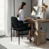 Flash Furniture Tiffany Side Reception Chair with Armrests, Stackable Vinyl Waiting Room Chair for Commercial or Residential Use, Navy(Black Vinyl)