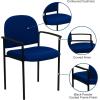 Flash Furniture Tiffany Side Reception Chair with Armrests, Stackable Vinyl Waiting Room Chair for Commercial or Residential Use, Navy(Navy Fabric)