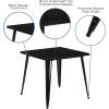 Flash Furniture Toby Commercial Grade 31.75″ Square Black Metal Indoor-Outdoor Table(Black)